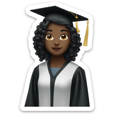 girl with dark skin long black curly hair and dark brown eyes with graduation cap and attire sticker