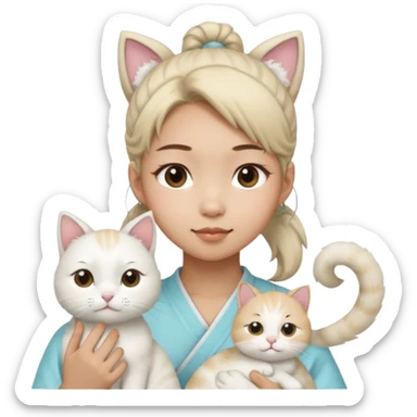 Asian girl with pony tail and whole facial sheet with one  white cat sticker