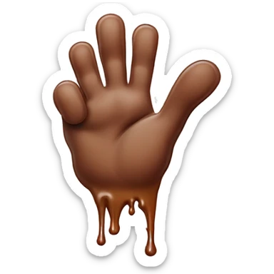 Pointer and middle finger covered in sticky goo, pinky covered in thick brown mush sticker