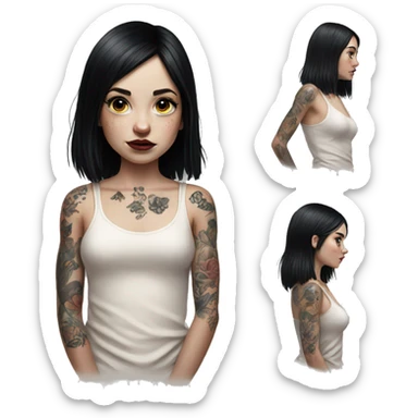 Hyperrealistic Pale girl with black hair arm tattoos sticker