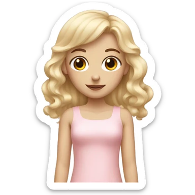 Blonde, pale girl with bangs and curly hair and a pastel pink dress sticker