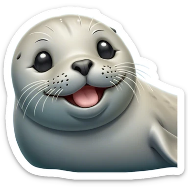 Cinematic Cute Yawning harbour seal Portrait Emoji, Head tilted slightly with a dramatic, wide-open yawn, showcasing a smooth, rounded body with gently drooping features and sleepy, half-closed eyes, Simplified yet irresistibly adorable features, highly detailed, glowing with a soft, cozy maritime glow, high shine, relaxed yet expressive, stylized with a dash of whimsical ocean charm, soft glowing outline, capturing the essence of a drowsy yet affectionate harbour seal that appears ready to stretch out for a nap! sticker