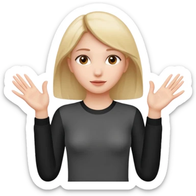 Girl with two hands in front out palms facing upwards and hands in front of her LOWER sticker