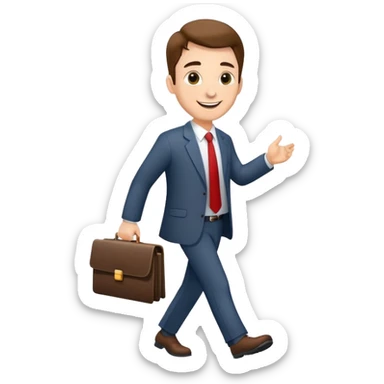 happy businessman proudly walking after signing important document sticker