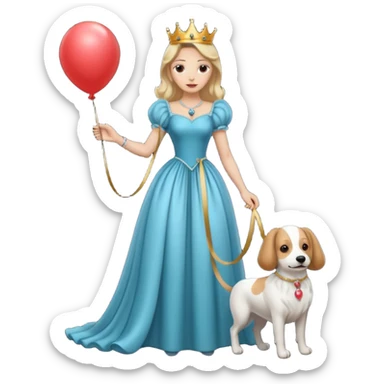 queen wearing dress, holding dog balloon sticker