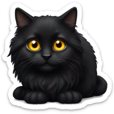 Black fluffy cat with yellow eyes sticker