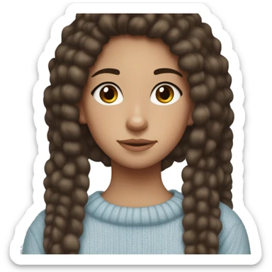 teenage girl, hispanic, freckles, afro brown hair, pony tail, brown eyes, light blue sweater, winter sweater, freckles sticker
