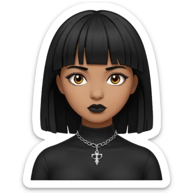 vampira gótica parda de cabelo preto e franja e roupa com decote sticker