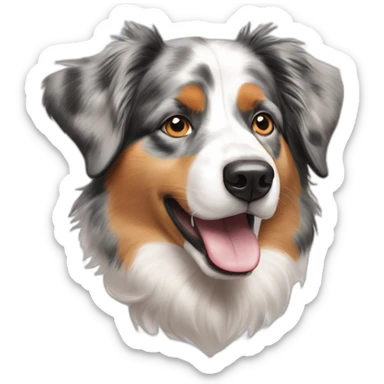 Australian shepherd dog with grey, white and light brown markings sticking it's tongue out - pencil sketch sticker