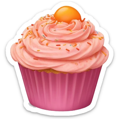 realistic cupcake with lots of light pink swirly frosting and light orange cupcake wrapper and orange and peach colored sprinkles and orange sugar sprinkles… sticker