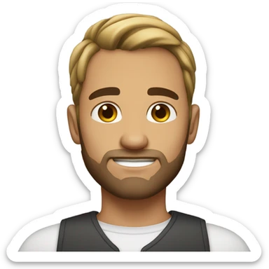 a 34 year old man with ponytail hair and stubbled beard. his skin tone is Caucasian. small eyes. looking professional. sticker