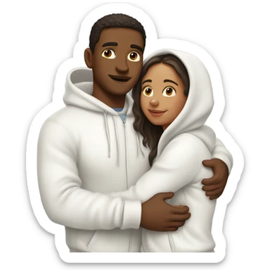 An emoji of a man wearing a white hoodie, standing next to his sister. He is hugging her warmly, showing a close sibling bond sticker