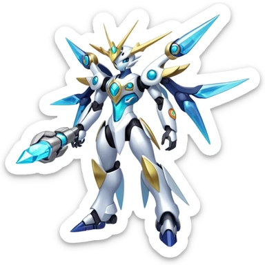 Shiny Futuristic Mechanical Celestial Godly Divine Fakemon-Pokemon-Digimon-Spectrobes-fusion, full body sticker