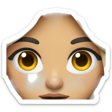 girl with long eyelashes, long black hair with curtain bangs, and light brown eyes, rolling their eyes with a disgusted look on their face sticker