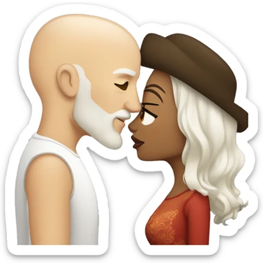 White bald man with dark beard kissing short Mexican woman with long dark wavy hair sticker