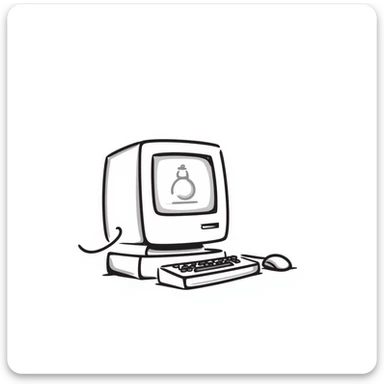 Pixel art style old Macintosh computer, simple monochrome linework sticker