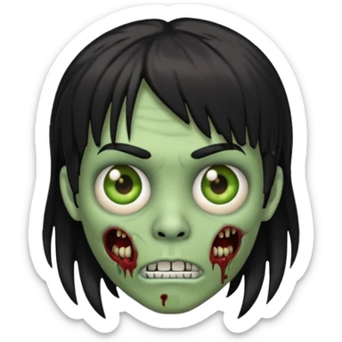 make a zoombie iphone emoji with medium black hair with bangs, piercing in both eyebrow and septum sticker