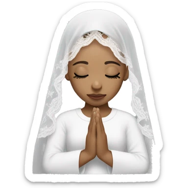 Light skin girl praying with eyes closed and lace white veil  sticker