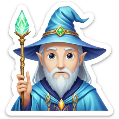 A luminescent enchanted Wizard, his ethereal presence shimmering with otherworldly energy, each detail radiating with mystical power and ancient wisdom. The image is vivid and captivating, drawing viewers into a mesmerizing realm of fantasy and magic. sticker