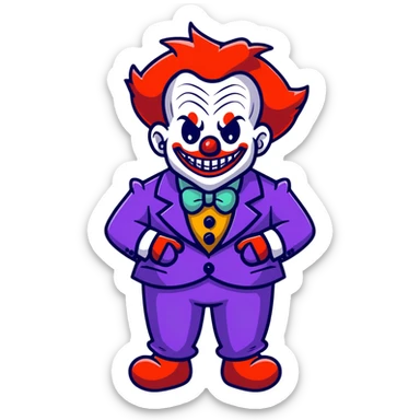 demonic clown wearing a leisure suit with accessories sticker