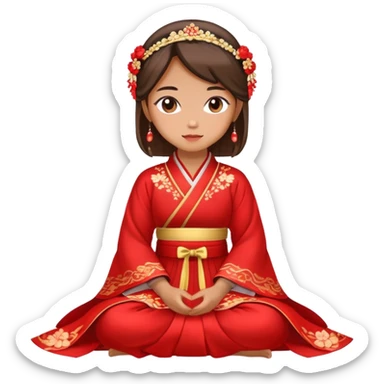 Beautiful girl wearing red Hanfu wedding dress sitting sticker