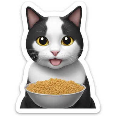 black and white cat eating cat food sticker