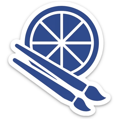 Redesign the citrus and paintbrush icon in a very simple, flat color clip art style. Use blue as the main color with minimal shapes. No text. Transparent background. sticker