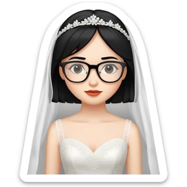 girl with black hair in glasses in a wedding dress sticker