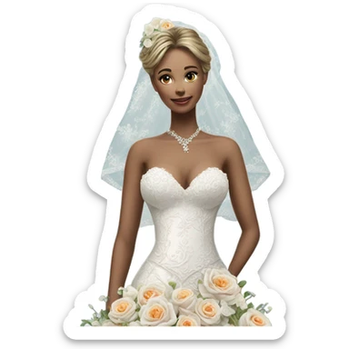 Hyper Realistic ornate Wedding dress displays fish tail with flowers  sticker