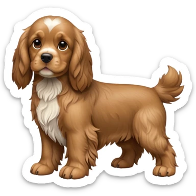 cinematic-[cocker spaniel dog]-realistic-full-body-sitting-emoji,-tail-resting-loosely-beside-its-paws,-head-tilted-dramatically,-scruffy-[solid brown]-fur,-simplified-yet-realistic-focused-features,-highly-detailed,-glowing-with-an-almost-sarcastic-glow sticker
