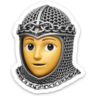 3D render of Medieval Coif, made of interlocking chainmail metal rings, wire mesh texture, visible holes and negative space, metallic silver and grey, high contrast shadows, Apple emoji style, isolated on white background --v 6.0. sticker