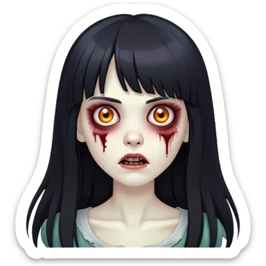 zumbie mulher com cabelo preto longo com franja acima da sobrancelha sticker