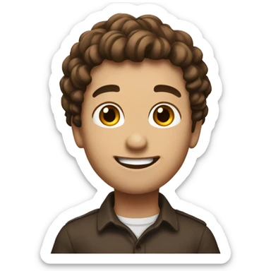 make me an emoji with a unique character that expresses joy whit brown-dark hair  and class  sticker