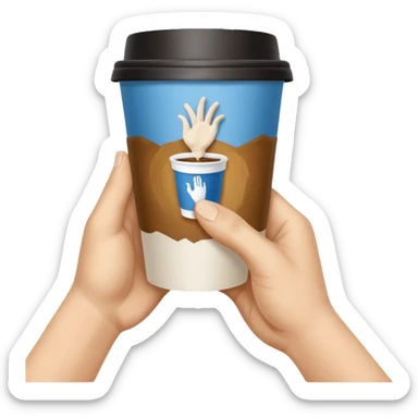 una mano con un bicchiere di carta con dipinto sopra le mani della creazione di adamo
 sticker