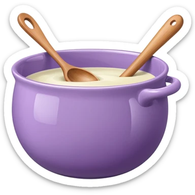 a lilac ceramic mixing bowl with a wooden spoon stirring sticker