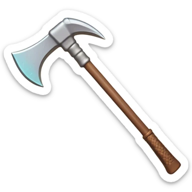 Clash of Clans aesthetic: Cinematic Playful Pixel 3D isometric Pickaxe Emoji, rendered in a 3D vector-style similar to standard emojis with minimal shading and bold, simplified shapes. A compact, distinct form with signature details, softly glowing with a pixelated adventure charm. Simplified yet unmistakably iconic, highly detailed and consistent, glowing with a soft radiance and high shine. Stylized with a touch of classic pixel-art charm and a soft glowing outline, capturing the essence of a beloved gaming relic with a friendly, playful manner! sticker