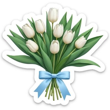 White tulips bouquet with light blue bow sticker