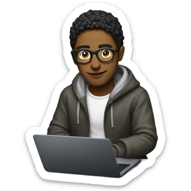 geek with spectacles and hoodie sitting infront of laptop sticker