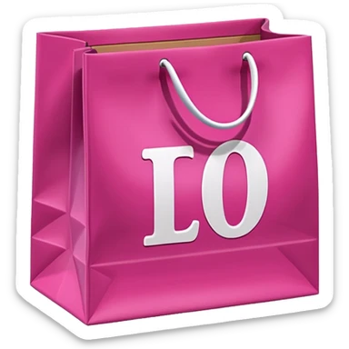 Fuchsia pink paper bag with white handles, repeating DRUNI  in light pink and a large vertical 'DRUNI' in bold white letters in the center, iOS emoji style, shiny and realistic. sticker