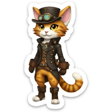 Anthro Fur-Sona feline-Fakémon with a steampunk-cap Full Body sticker
