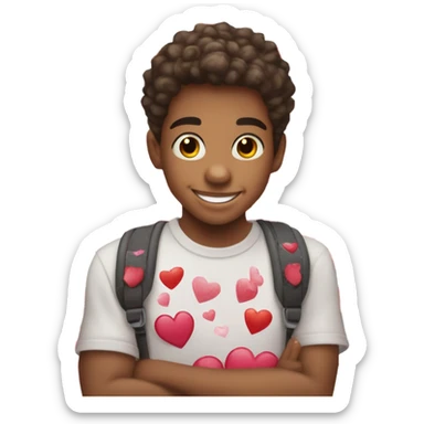 A sticker store has a 12-year-old boy standing there holding a Valentine's Day sticker. sticker