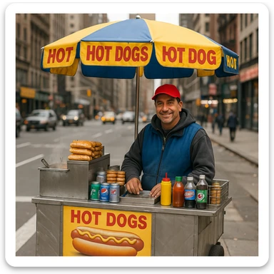 hotdog seller in New York with cart sticker
