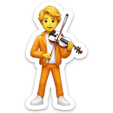 yellow-boy-with-white-jacket-and-orange-trousers-holding-in-his-hands-violin-and-paintbrush-behind-him-is-a-orange-sea sticker