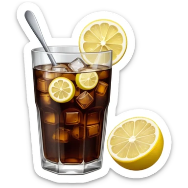 coke with ice and a slice of lemon, with a knife inside to stir sticker