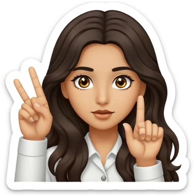 Girl with olive skin, brown eyes with long eyelashes and dark wavy long hair giving the finger sticker