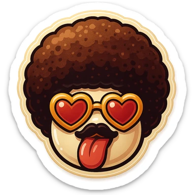 White circle coffee bean face, afro, heart glasses, big heart eyes, tounge rolled out sticker