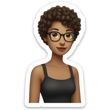 girl whit brown and black curly hair and fair with glassesskin sticker