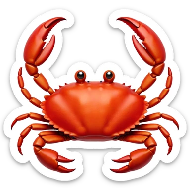Cinematic Comical Red Crab Portrait Emoji, Head tilted dramatically with an exaggeratedly amused expression, featuring a vibrant, angular carapace with bold, expressive pincers and wide, comically animated eyes full of playful disbelief, Simplified yet hilariously expressive features, highly detailed, glowing with a slightly sassy oceanic glow, high shine, dramatic yet playful, stylized with an air of quirky coastal mischief, soft glowing outline, capturing the essence of a meme-worthy red crab that looks ready to pinch its way into viral fame! sticker