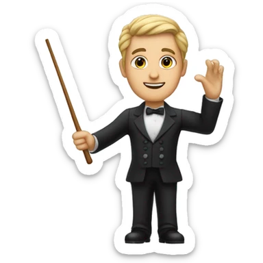 The upper part of a conductor from behind, raising the baton to lead an orchestra with the baton clearly seen. sticker