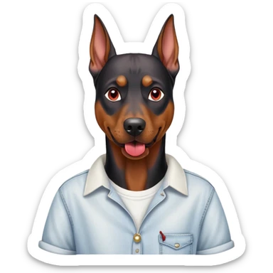 Generate a emoji of a big evil doberman dog with red eyes and a tongue sticking out, give the doberman a human body with a white shirt and baggy jeans, make the doberman have piercings sticker